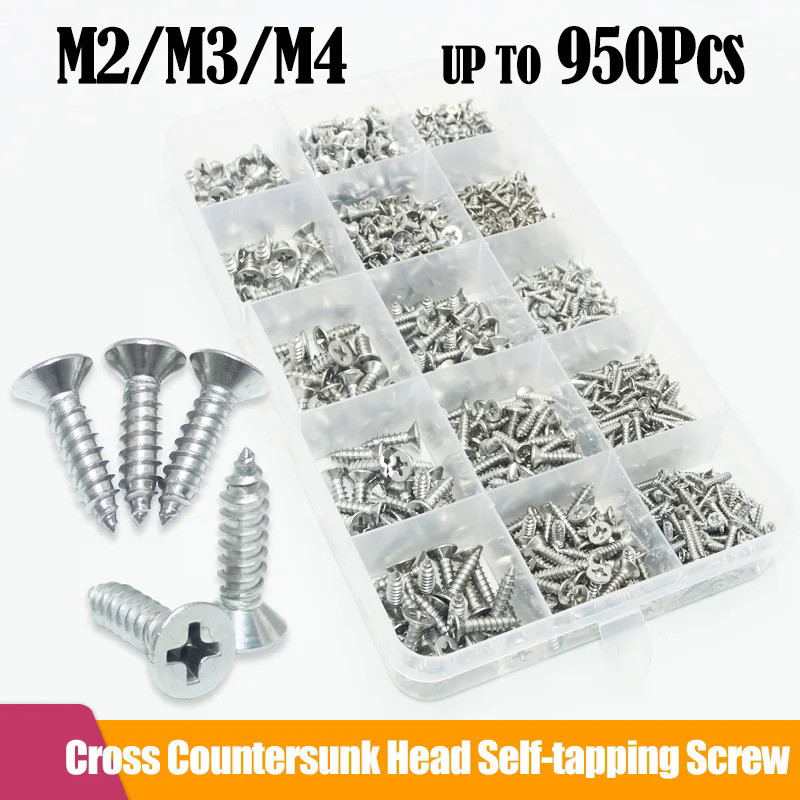 950x 304 Stainless Steel Cross Flat Head Self-tapping Screw M2 M3 M4 Phillips KA Countersunk Head Se