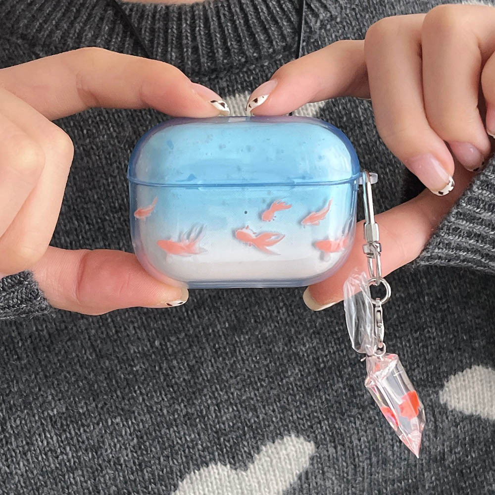 Lucky Fish หูฟังพวงกุญแจสําหรับ AirPods 4 2024 Clear Gradient Blue Goldfish สําหรับ Airpods 1 2 3 4th Pro Pro2 Pro3 2025 กรณีป้องกัน - รูปที่ 3