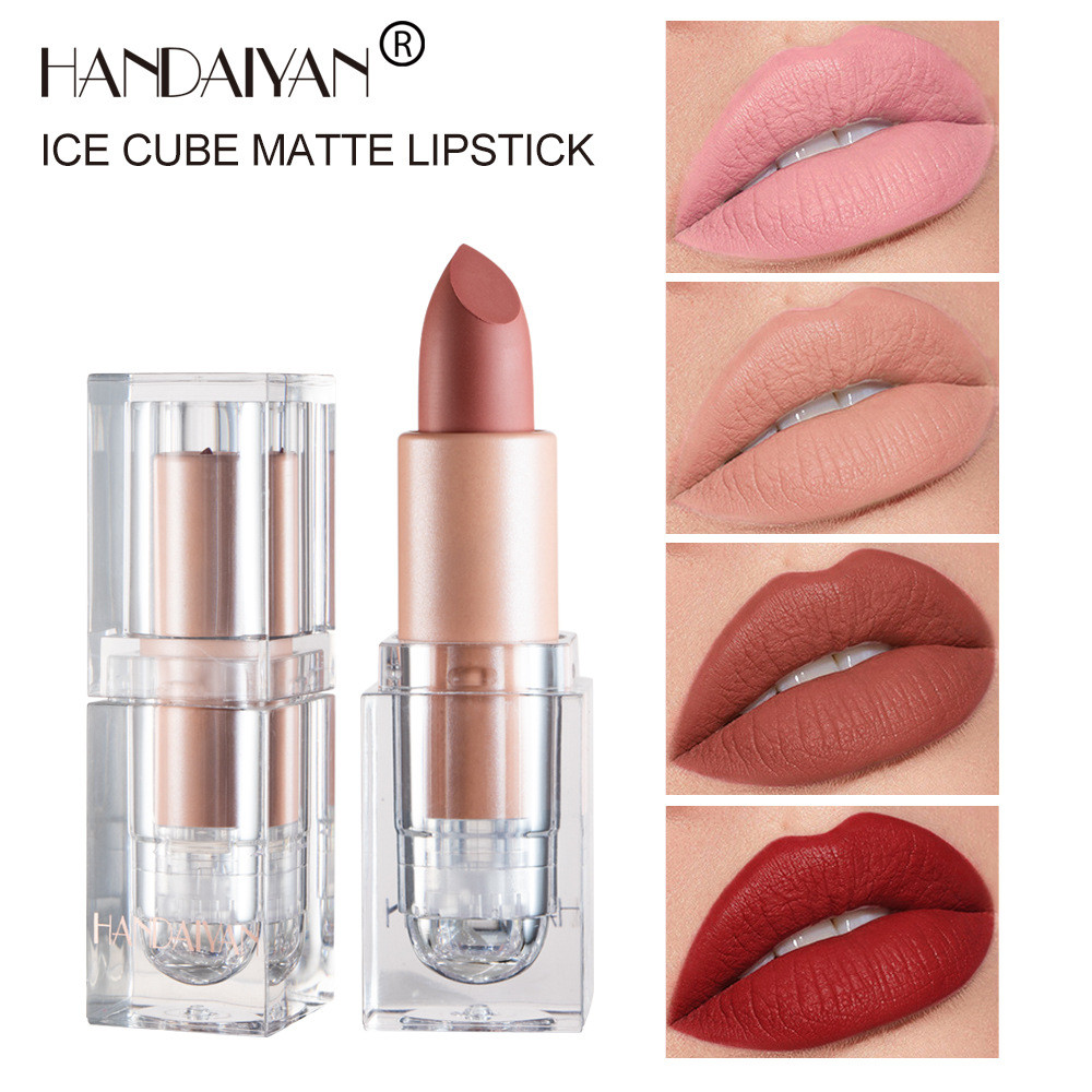 Am-azSmall Ice Cube Matte Lipstick 12 Shades, Non-Fading, Nude Bean Paste และ Powder Cream Lip Makeup