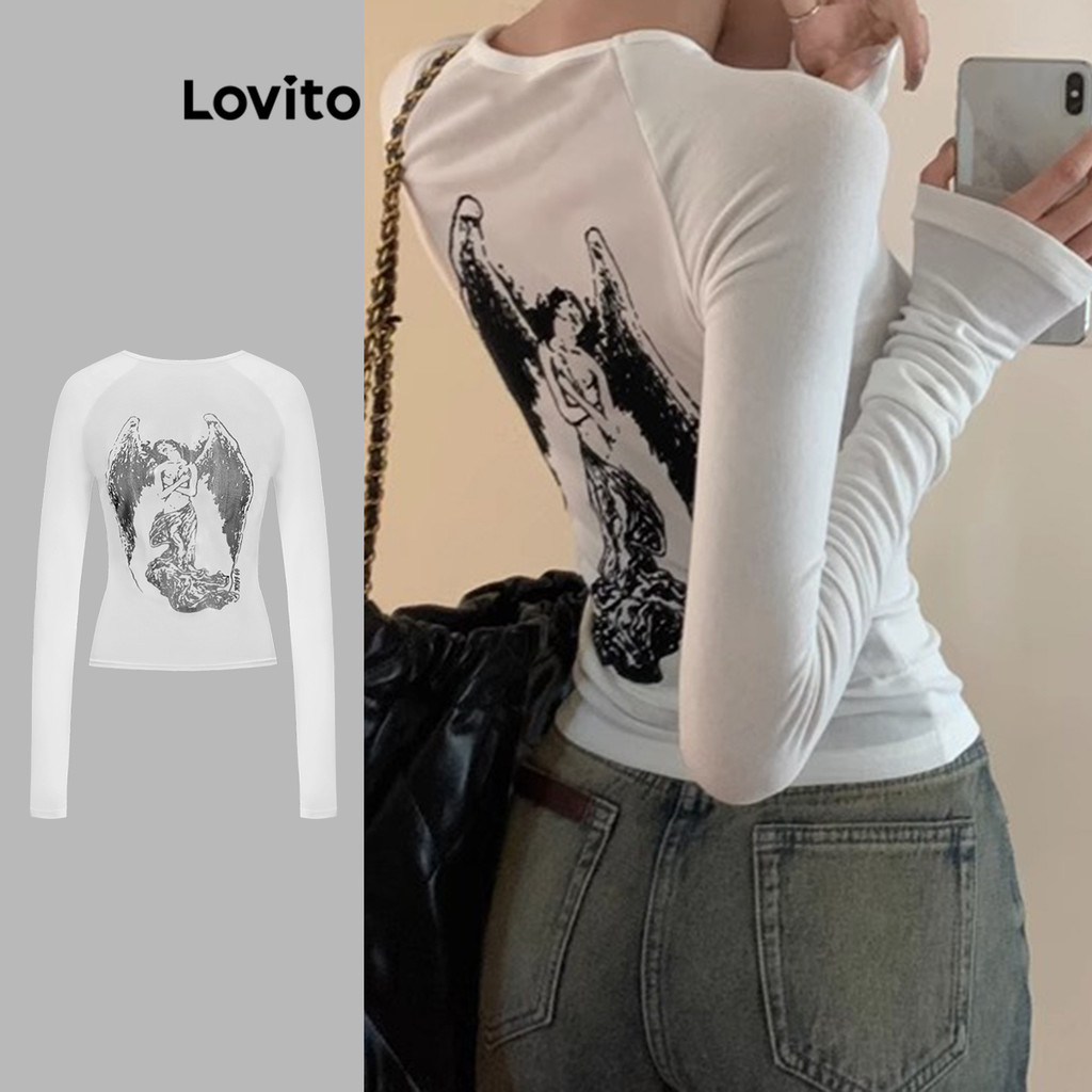 Lovito เสื้อยืดตาข่ายสำหรับผู้หญิง L102AD106