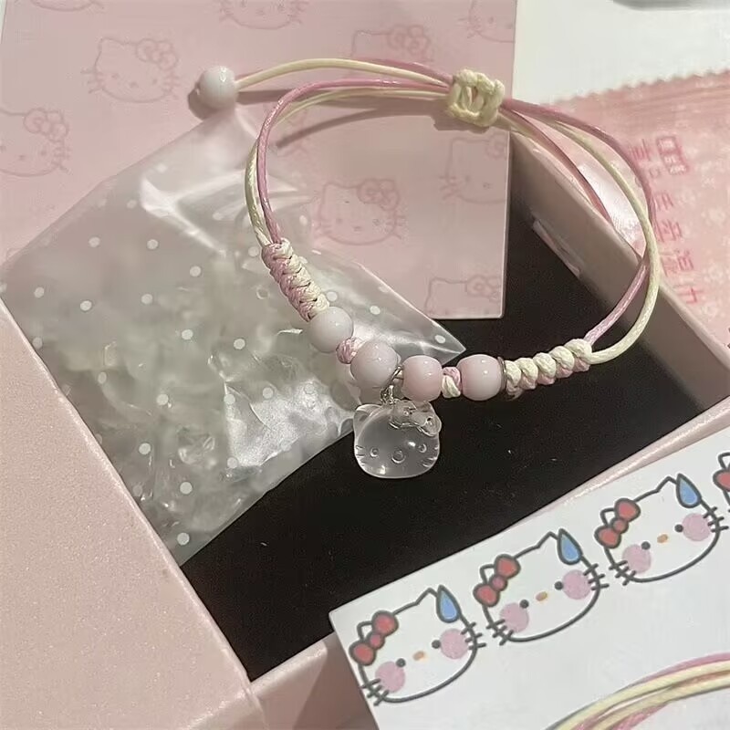 Hellokitty สร้อยข้อมือเชือกมือผงทอมือเฉพาะของขวัญแฟนนักเรียนน่ารัก Hello Kitty ปรับได้ ราคา ถูกที่สุด ดีลบีเคเค แกลเลอรีภาพที่ 4
