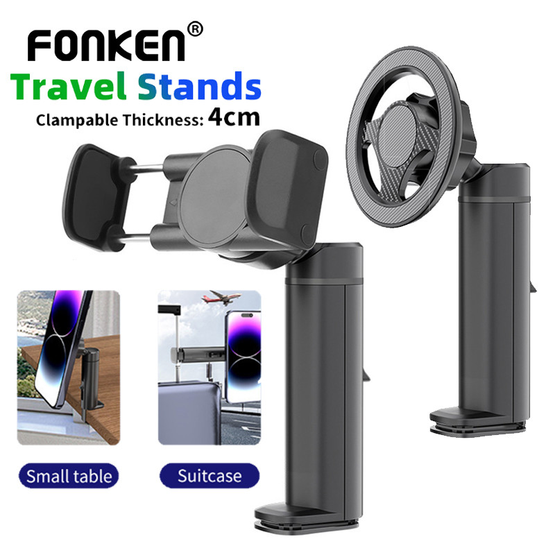 FONKEN ประกายไฟ ที่วางโทรศัพท์เครื่องบินแม่เหล็กสําหรับเบาะหลังรถยนต์ 360° Rotation Travel Desk Phon
