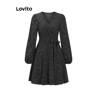 Lovito แคชชวล ชุดเดรสลําลอง ชุดเดรสแขนพัฟลายจุดสําหรับผู้หญิง LNE27238 (หลากสี)
