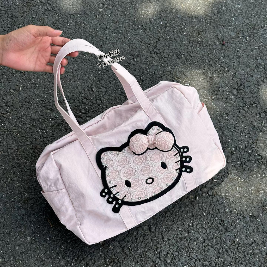 เสือดาวพิมพ์ kitty Cat กระเป๋าสะพาย Tote Bag กระเป๋าผ้าใบ Niche กระเป๋ายุคกลางกระเป๋าหญิงขนาดใหญ่ความจุ Retro Hot Girl Harajuku
