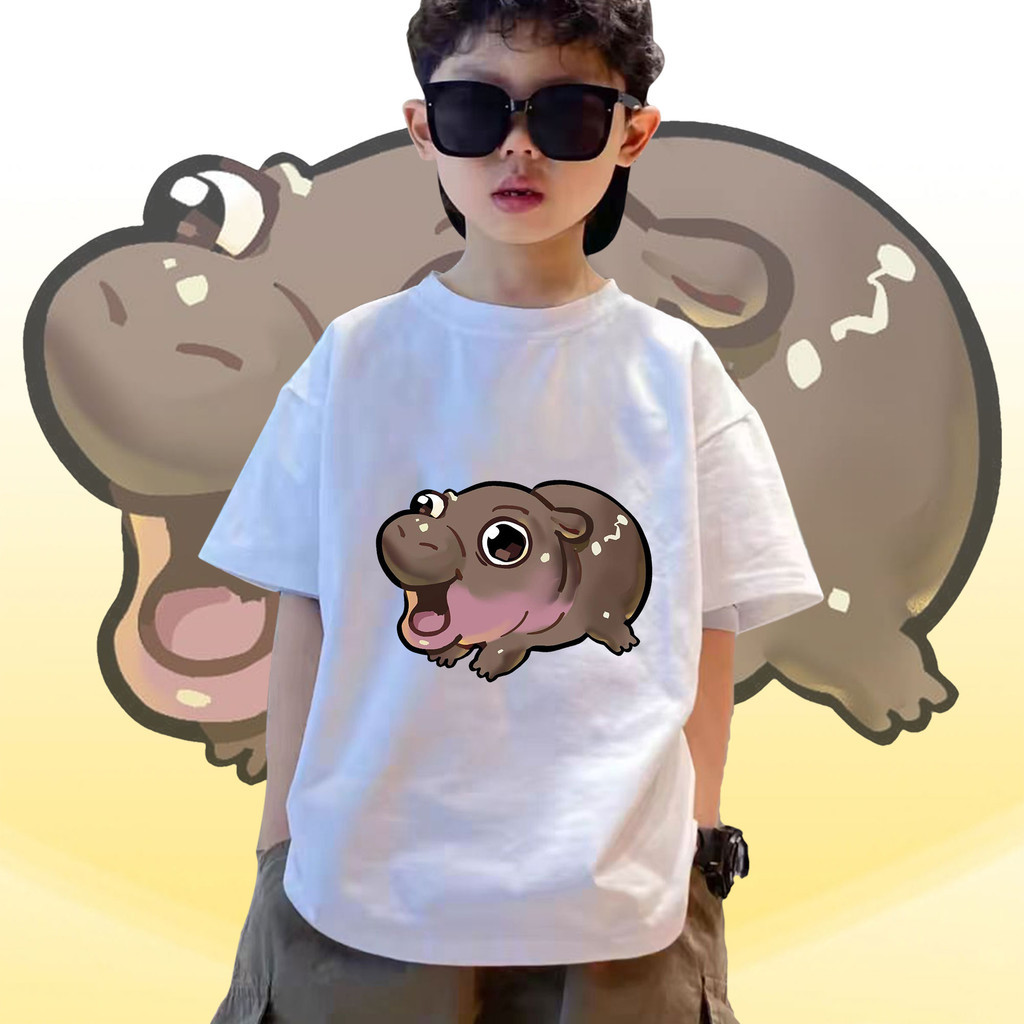 (จัดส่งตลอด 24 ชั่วโมง)เสื้อยืดเด็กหมูเด้ง Moodeng hippo เสื้อลายฮิปโปน่ารัก ฮิปโป แคระ หมู เด้ง Kids