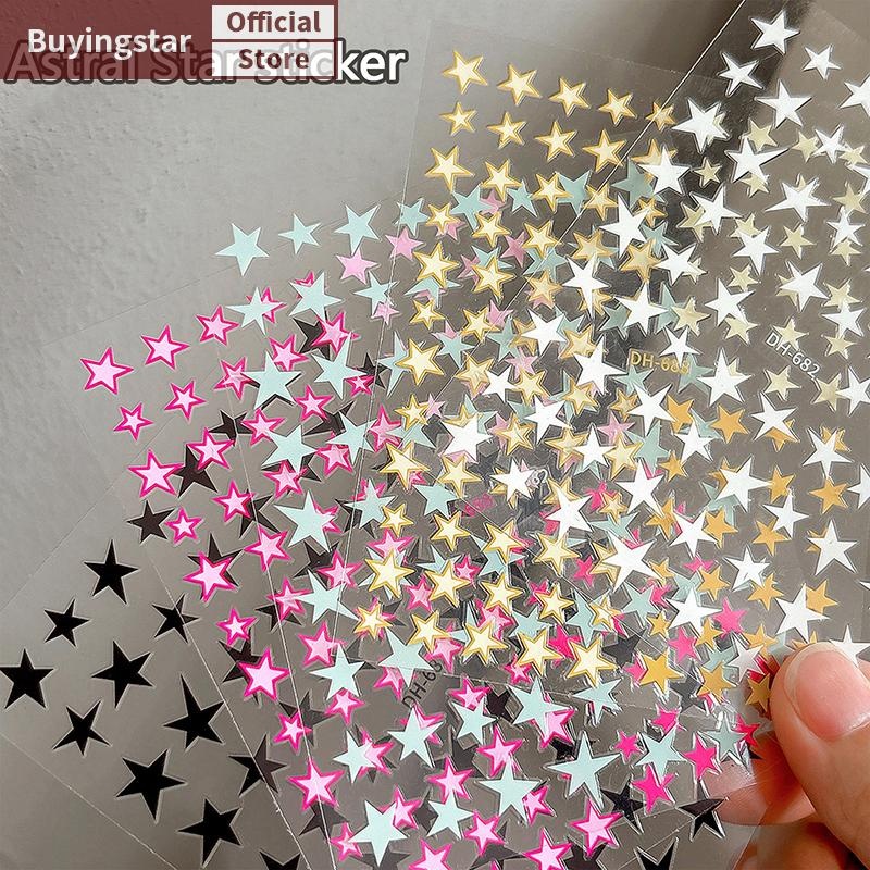 Zcx Simple Laser Silver Star Nail Art สติกเกอร์ Horaphic สีสัน Self-Adhesive Star Decal Diy เล็บ Star Slider VO