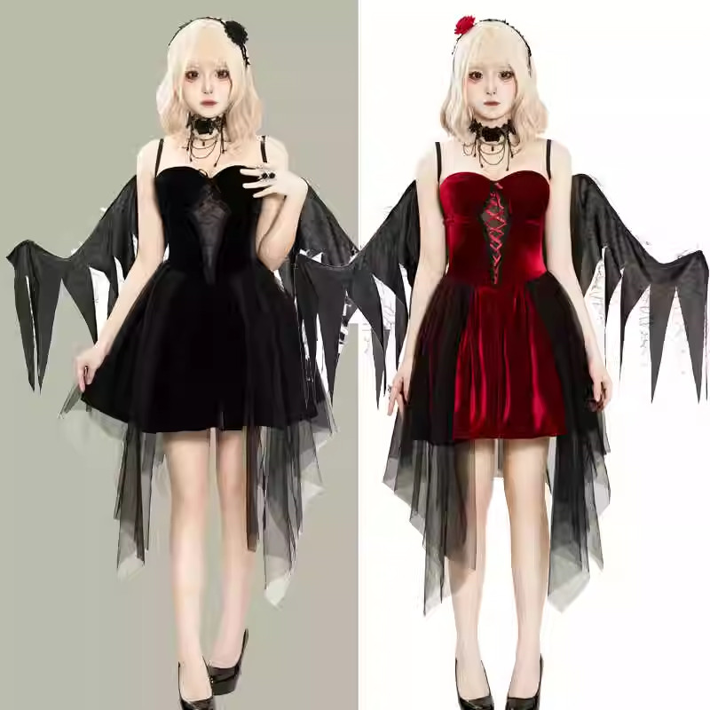 Halloween Black and White Angel Devil Costume Wings Cosplay