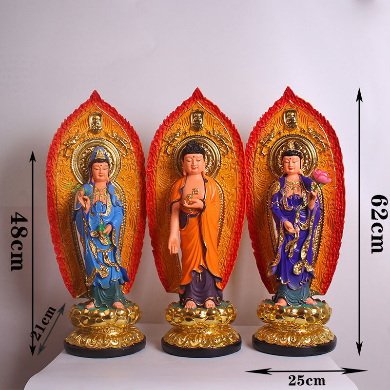 ♥️เจ้าบ้านเมืองที่สร้างขึ้นเพื่อ Exorcise Evil และ Keep Peace ♥️Western สาม Holy พระพุทธรูป 63 ซม.เร