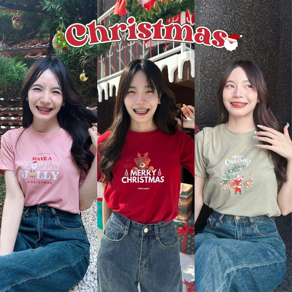 Jarikashop - เสื้อยืดลาย Christmas ( งานป้าย.. Jarika ) ( จ218 )S-5XL