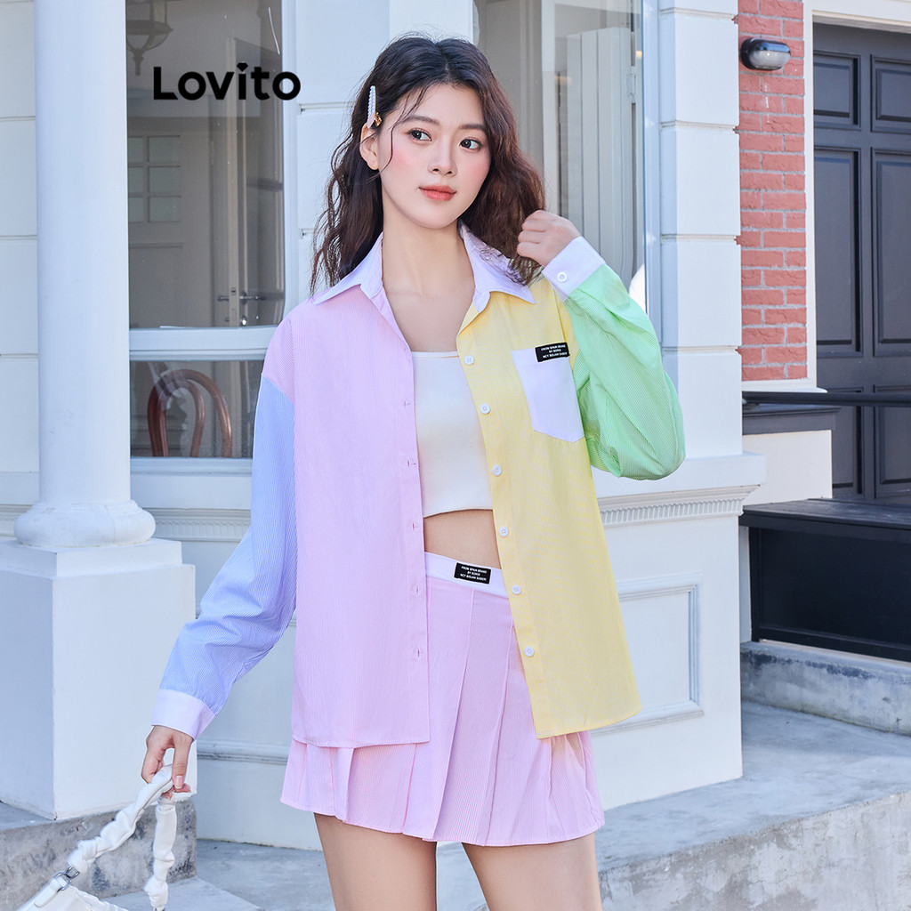 Lovito ชุดกระโปรงเย็บผ้าลายสบาย ๆ สำหรับผู้หญิง L106AD121