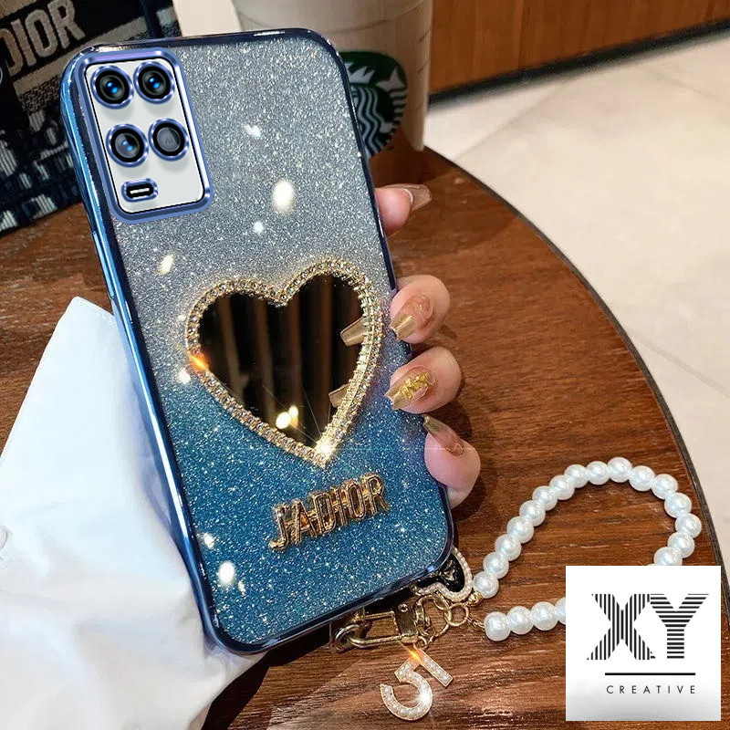 เคส OPPO A54 หรูหราเครื่องสําอางแต่งหน้า Love กระจกเงา เปลือกอ่อน พร้อมสร้อยข้อมือ เชือกเส้นเล็ก เคสโทรศัพท์สําหรับเด็กผู้หญิง เคสโทรศัพท์ OPPO A54