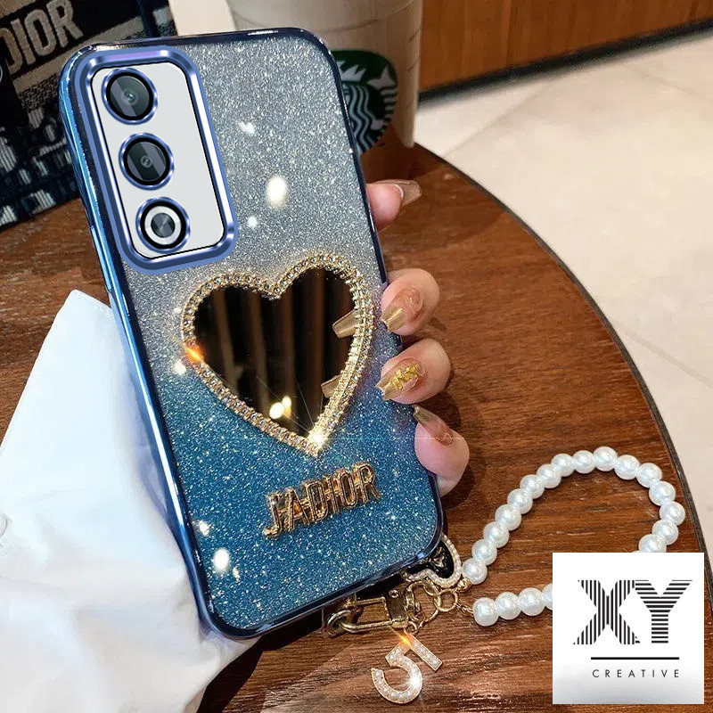 เคส Oppo A3 Pro 5G A3X 5G/ A3 A38 A18 A58 A60 A79 5G หรูหราเครื่องสําอางแต่งหน้า Love กระจกเงา เปลือกอ่อน พร้อมสร้อยข้อมือ เชือกเส้นเล็ก เคสโทรศัพท์สําหรับเด็กผู้หญิง เคสโทรศัพท์ Oppo A3 Pro 5G A3X 5G/ A3 A38 A18 A58 A60 A79 5G