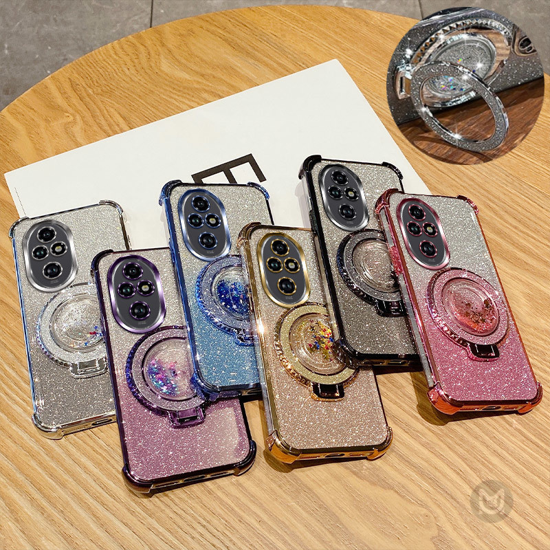 ปลอก Honor 200 100 Pro 90 70 X9A X9B Glitter ชุบกันกระแทก Liquid Quicksand ผู้ถือแม่เหล็กเคสโทรศัพท์ฝาครอบ