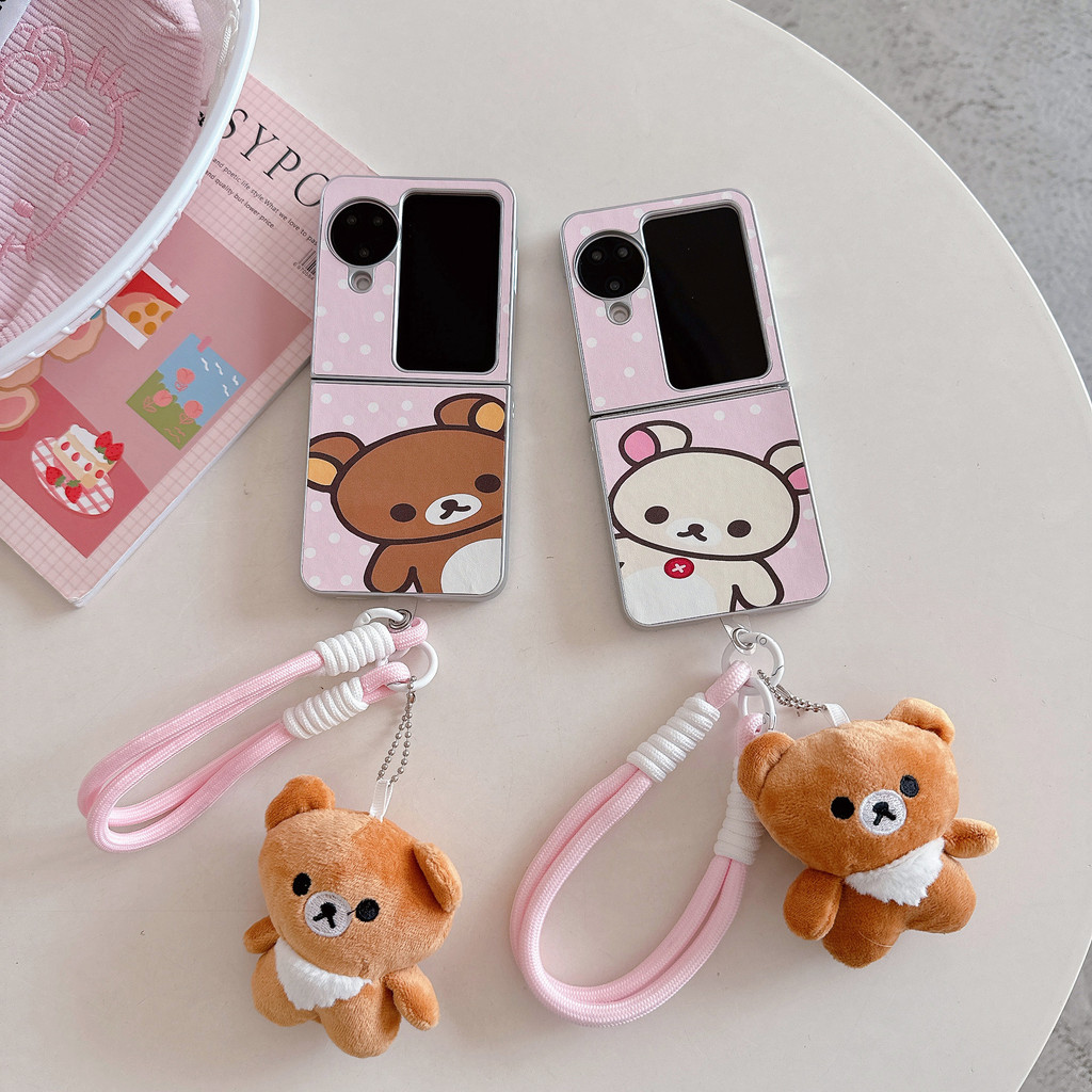 Oppo Find N3 flip 5G เคสหนังน่ารักการ์ตูน realx หมีพร้อมโซ่เคส OPPO Find N2 flip 5G hard กันกระแทกโทรศัพท์ความคิดสร้างสรรค์กรณีฝาครอบ