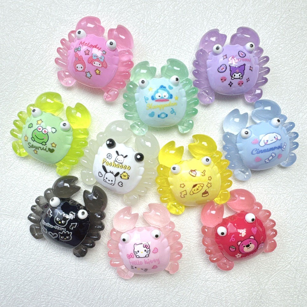 ปูเรืองแสงกลางทะเลตกแต่งการ์ตูน DIY กระเป๋าตาบอดพวงกุญแจเครื่องประดับเครื่องประดับเรซิน0kdj