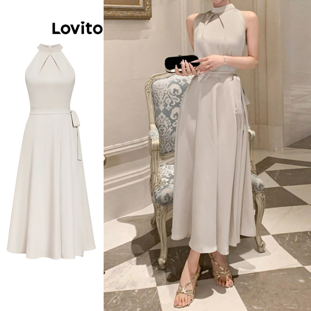 Lovito ชุดเดรสจีบธรรมดาหรูหราสำหรับผู้หญิง L95ED099