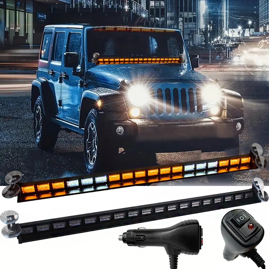 162led รถ Strip ไฟเตือน 34 นิ้วด้านหน้าด้านหลังหลังคาฉุกเฉิน Strobe Light 12-24V
