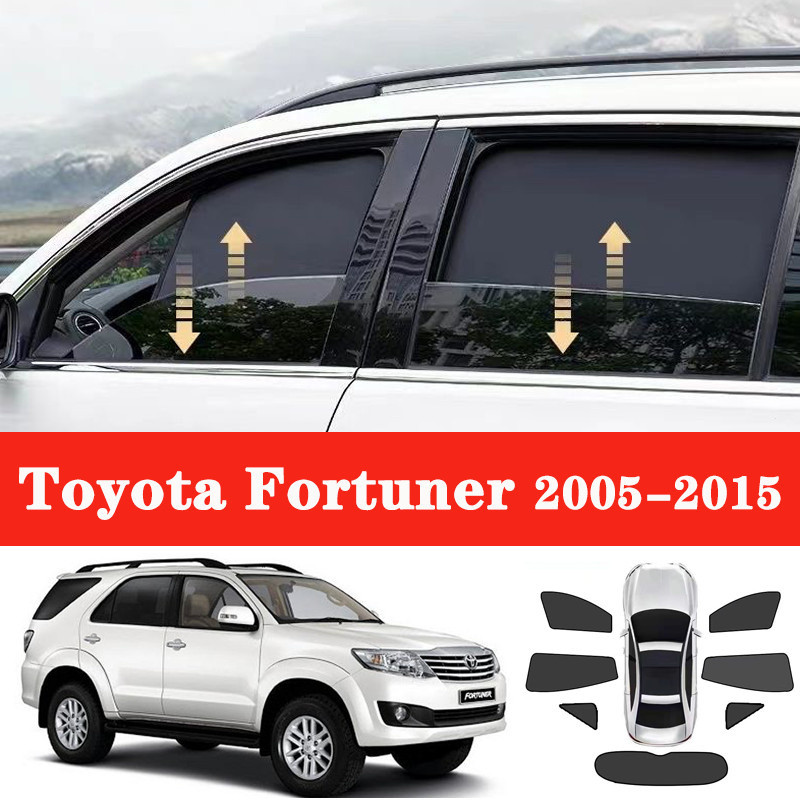 ผ้าม่านรถยนต์ Sun Shade สําหรับ Toyota Fortuner 2005-2015 Magnetic Car Sunshade ด้านหน้ากระจกด้านหลังหน้าต่าง Sun Shade ผ้าม่าน Shield
