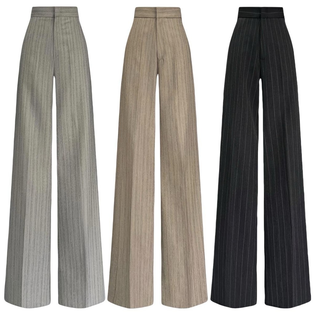 กางเกงขายาวเอวสูง ทรงกระบอกหญิง WALK-IN  Women Pants Lady Clothing IR082 ลายริ้ว สีพื้น ขนาด S-XL