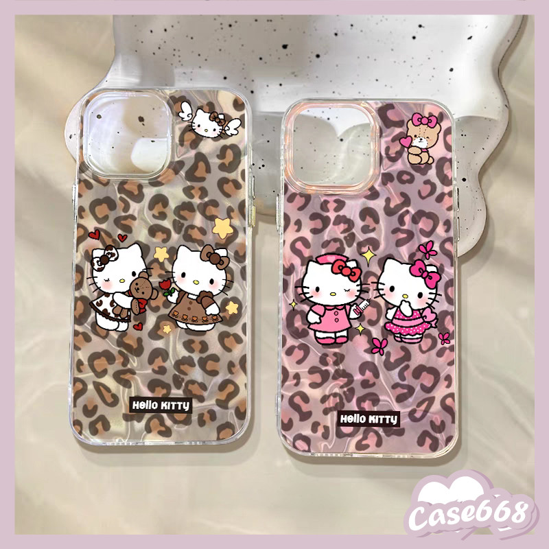 น่ารักหวาน Hello Kitty Leopard Water Ripple นุ่ม เคสiPhone 11 16 15 13 12 14 Pro Max 7 16 8 15 Plus XR X XS Max SE 2022