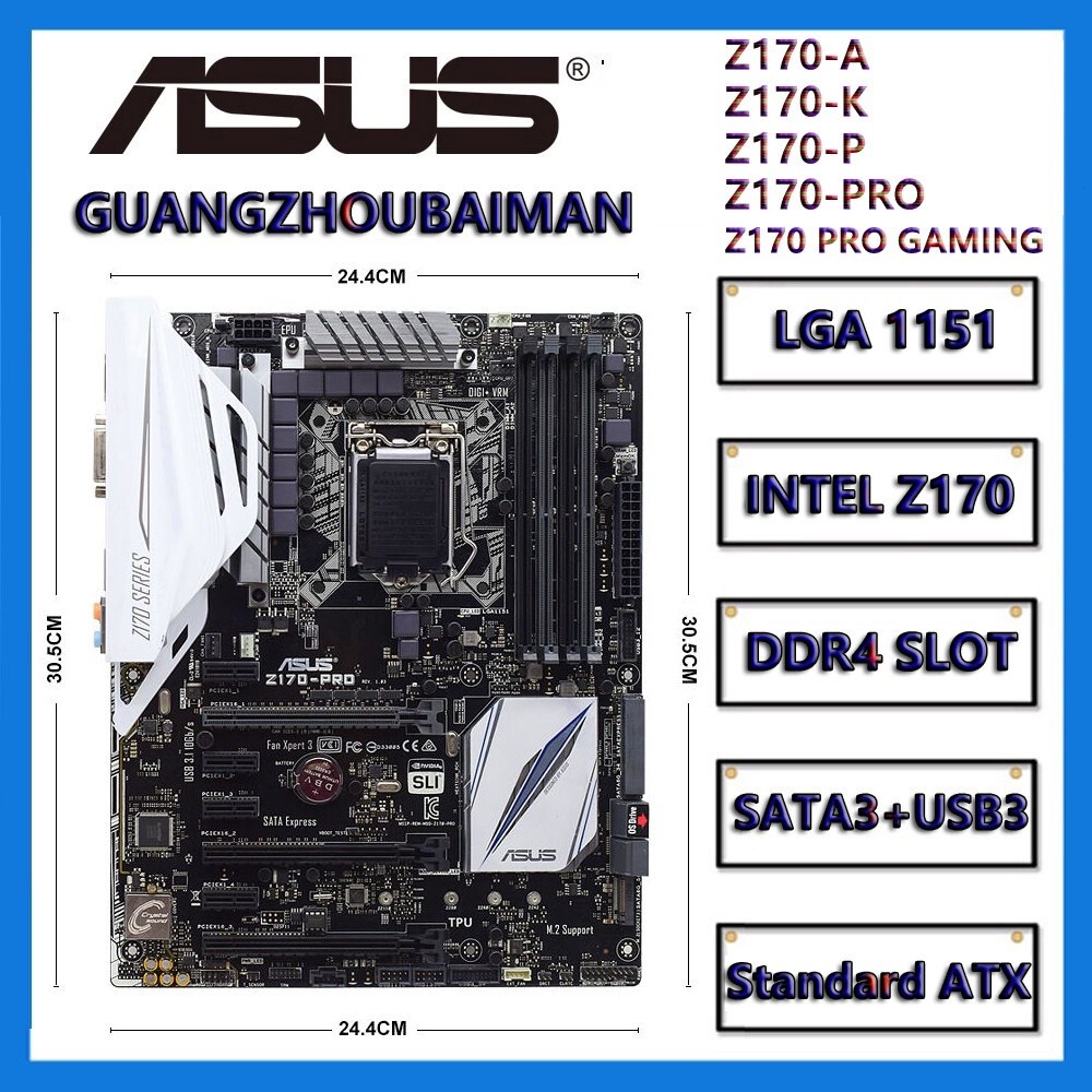 Asus Z170-A/-P/-K/Z170 PRO Z170M-PLUS H170M LGA1151 เมนบอร์ด DDR4