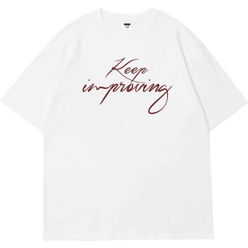 ขายร้อนพร้อมสต็อก orm orm orm ตัวอักษร Cherry Blossom สีขาวรอบคอแขนสั้นเสื้อยืดผู้หญิงอเมริกันหลวมด้