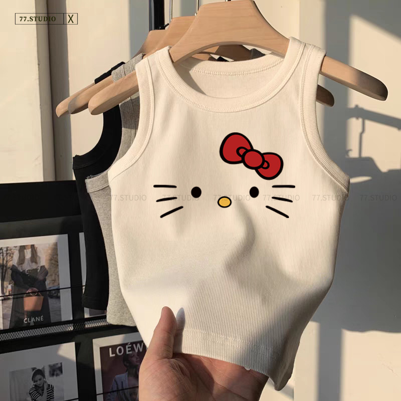‌COD ส่งใน 24 ชม.🚀เสื้อยืดกล้าม สไตล์ญี่ปุ่น ลายการ์ตูนน่ารัก💖 ผ้าฝ้ายยืดหยุ่น แฟชั่นสาวๆ