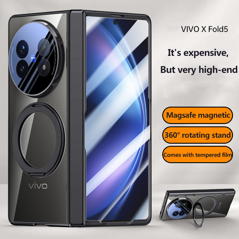 สําหรับ Vivo X Fold5 X Fold 5 5G 360° หมุนวงเล็บแม่เหล็กด้วยไฟฟ้าโปร่งใสบานพับกรณีปก