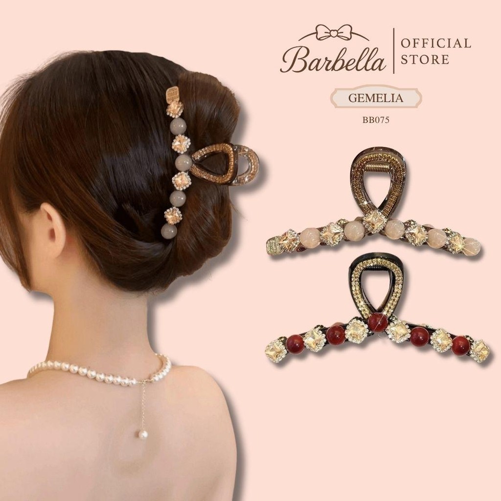 Barbella กิ๊บหนีบผม ประดับเพชรหรู หินกลมสไตล์เกาหลี รุ่น Gemelia (BB075)
