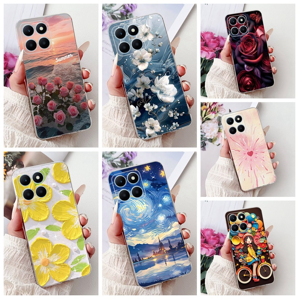 Honor X6a กรณี WDY-LX1 WDY-LX2 ความงามแมวน่ารักแฟชั่นดอกไม้ทาสีปกหลัง Honor X6A เคสโทรศัพท์