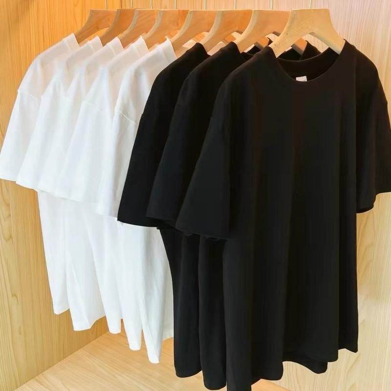 (ผ้าฝ้าย 100%)Luvoro oversize unisex เนื้อผ้านุ่มระบายแขนสั้น  T-shirt สีดำและสีขาว เสื้อยืดทูโทน เสื้อยืดแขนสั้น C0000 - รูปที่ 2