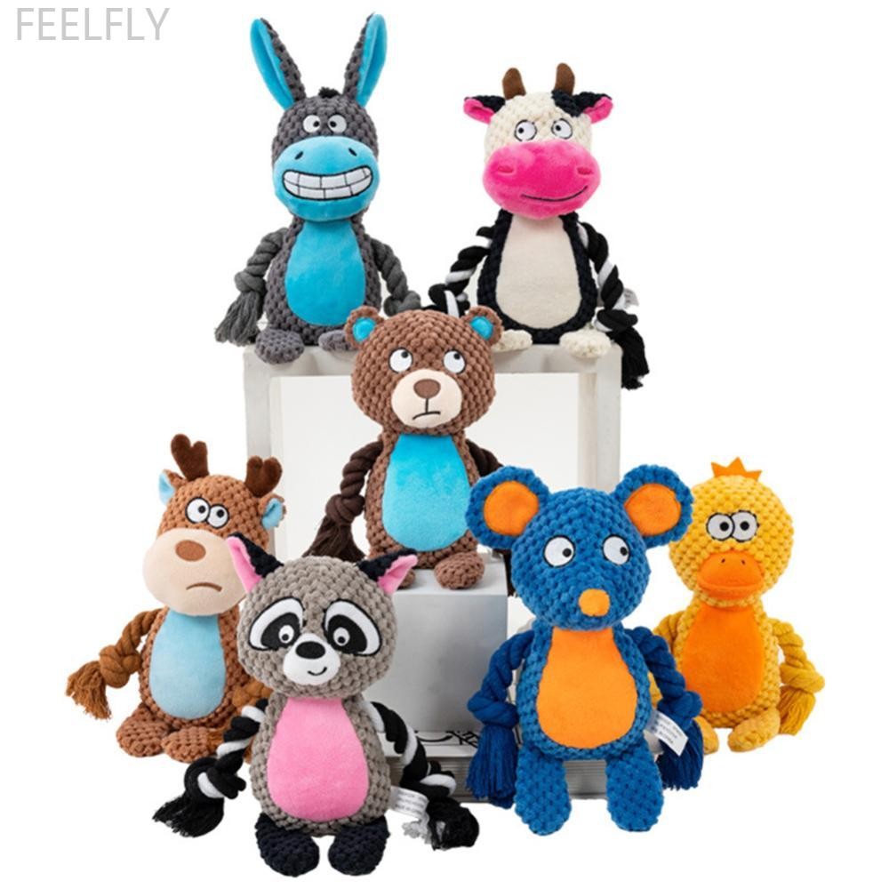 FEELFLY สุนัข Plush Chew ของเล่นสัตว์น่ารักรูปสัตว์เลี้ยง Plush เชือกฝ้ายของเล่น Interactive ของเล่น