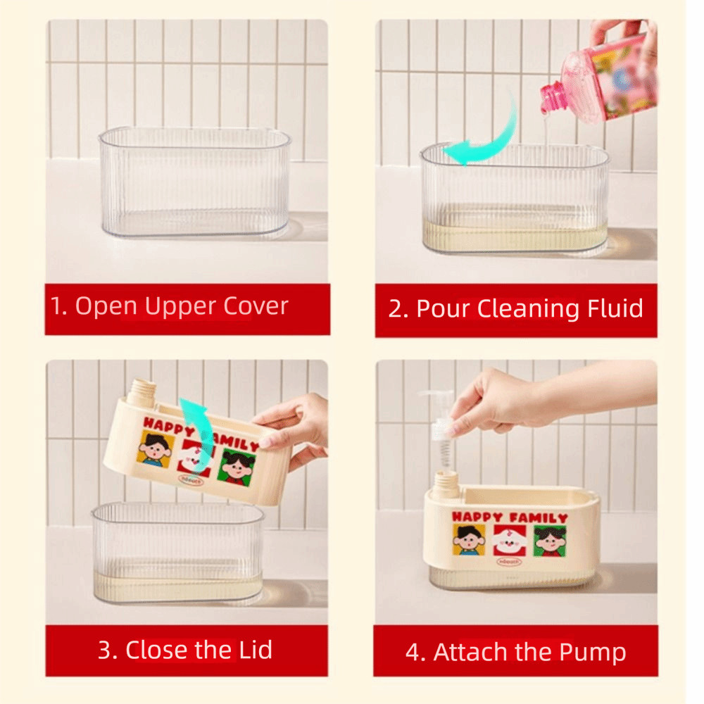 KEEPIN เครื่องจ่ายสบู่มือ, 2-in-1 Leak-Proof Manual Press Soap Box, สะดวกด้วยฟองน้ําเช็ดมือปั๊มสบู่เครื่องมือทําความสะอาด Dual Soap Dispenser Kitchen Sink Accessories