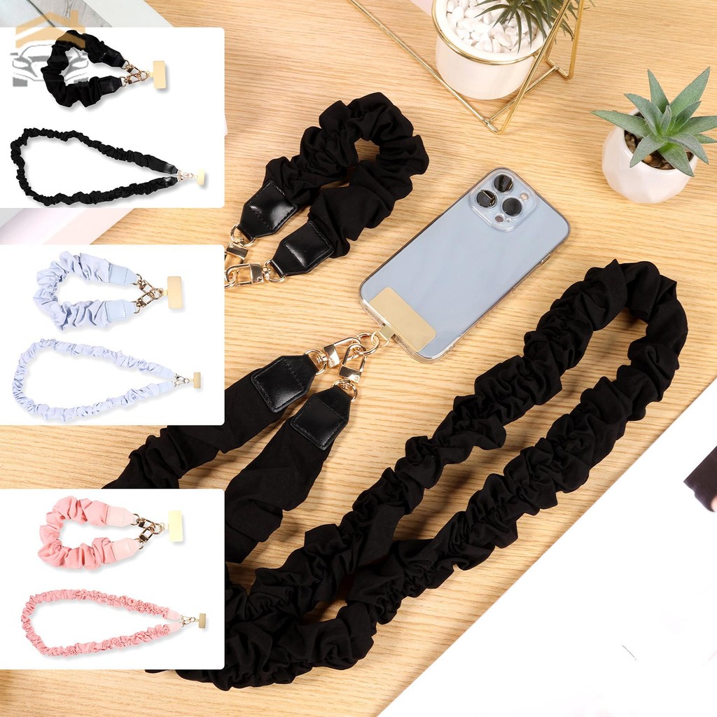 2 ชิ้นโทรศัพท์มือถือ Lanyard Anti Loss การออกแบบจีบ Crossbody ข้อมือพกพาสายคล้องโทรศัพท์สําหรับสาวผู้หญิง SHOPQJC7653