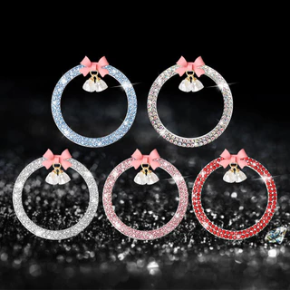 Sparkly Bling Rhinestone โบว์คริสตัลจี้รถ Push Start ปุ่มตกแต่งสําหรับแหวนจุดระเบิดอุปกรณ์ตกแต่งภายในรถยนต์ของขวัญ