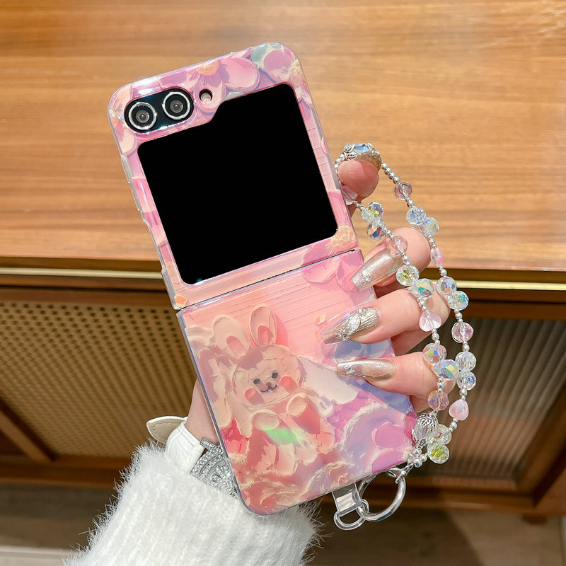 Fold Case สําหรับ SAMSUNG Z Flip3 Flip4 Flip5 Flip6 สองด้าน IMD Blue light ภาพวาดสีน้ํามันกระต่ายสร้