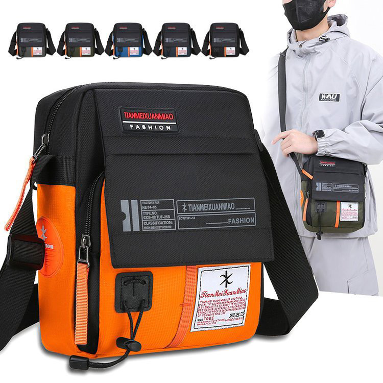 ผู้ชาย Commuter ไหล่เกาหลีรุ่น Contrast ssenger กระเป๋าอินเทรนด์ Casual แฟชั่นกันน้ําด้านข้างกระเป๋าเป้สะพายหลังกระเป๋าเดินทางกลางแจ้ง All-Match กระเป๋า Crossbody กระเป๋าผู้