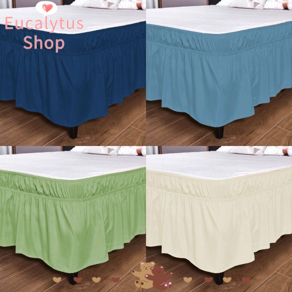 EUCALYTUSS Ruffled กระโปรงเตียง,สีทึบสามด้านเตียง Ruffles,นุ่มริ้วรอยฟรี Breathable Elastic Edge เตียงด้านข้างกระโปรงผ้าปูที่นอนอุปกรณ์เสริม