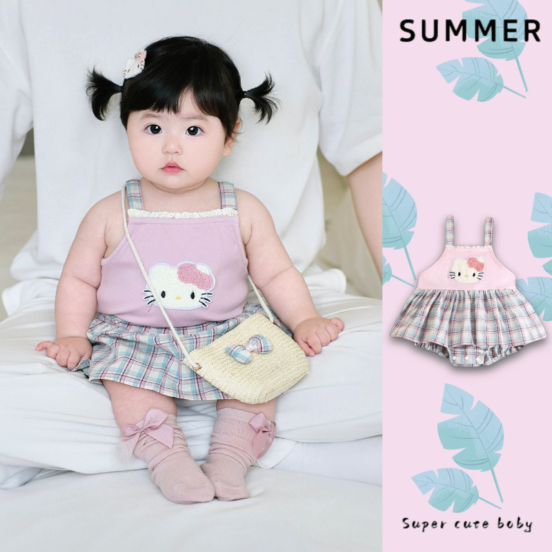 ฤดูร้อนใหม่เสื้อผ้าเด็กเด็กสาวแขวนบอดี้สูท0-24เดือนระบายอากาศและสะดวกสบายน่ารักสุดน่ารักลูกแมว ชุดรอมเปอร์ สไตล์เกาหลี