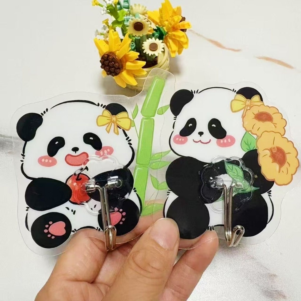 4门后挂钩粘钩熊猫强力粘胶门后浴室墙上可爱亚克力无痕卡通免打孔Door hook, adhesive hook, panda strong adhesive, door back bath202507