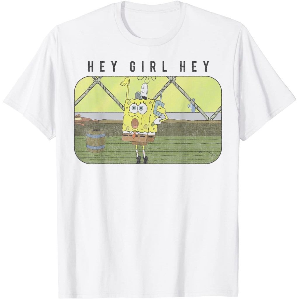 SpongeBob SquarePants Hey Girl Hey เสื้อยืดหนานุ่มพรีเมี่ยม