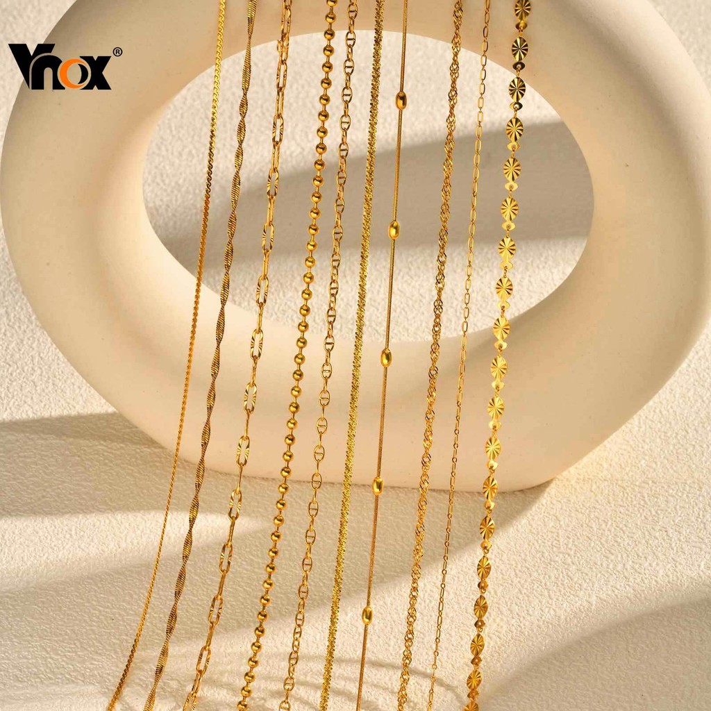Vnox Gold Beaded Twist Handmade Link Chain สร้อยคอผู้หญิง,สแตนเลส Non Tarnish สร้อยคอโซ่,แฟชั่นเครื่องประดับของขวัญ