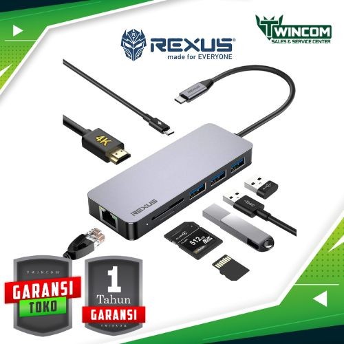 Rexus RXT-801 Converter 8 in 1 Type-C ถึง Multiport USB HUB Card Reader