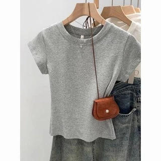 เสื้อยืดผู้หญิง แขนสั้น สไตล์ฤดูร้อน ลำลอง ดีไซน์เรียบง่าย ทรงสลิมฟิต ท๊อป