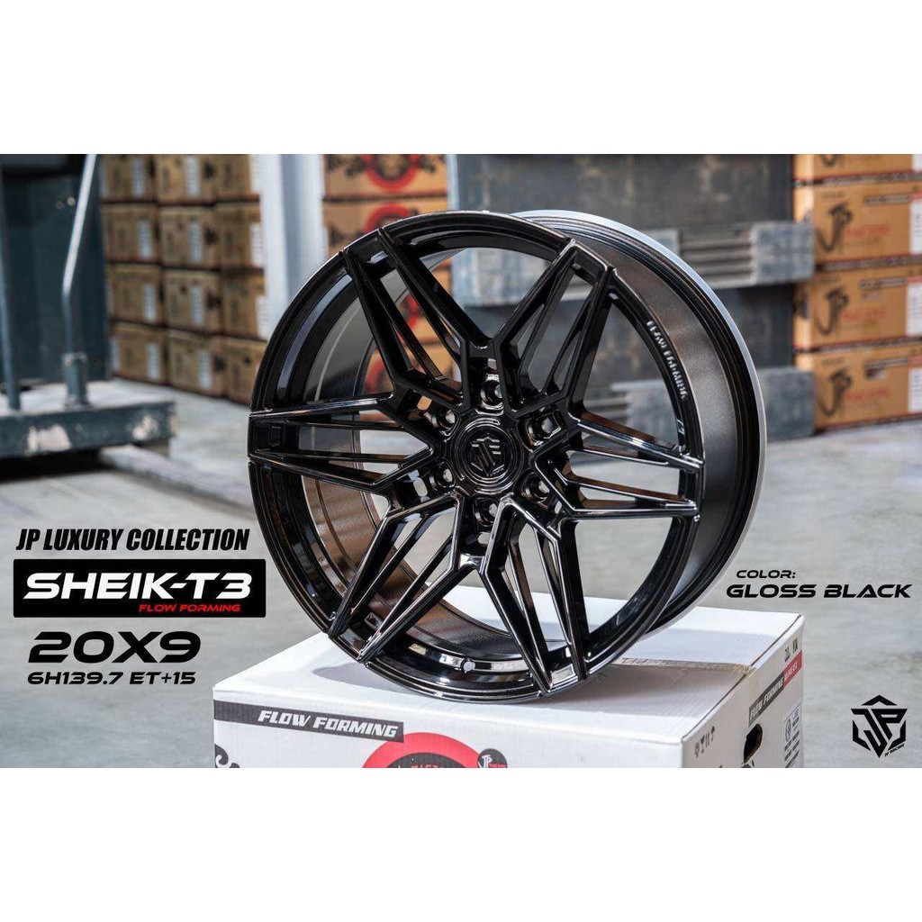 ล้อแม็ก ขอบ20 JP RACING SHEIK-T3 20X9.0 6H139.7 ET+15 CB106 สีดำเงา🎏ราคา1วง✅ แถมจุ๊บเหล็ก👍