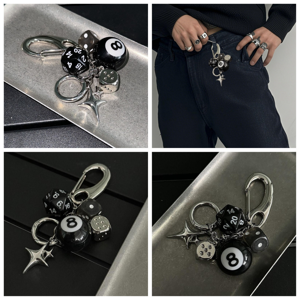 พวงกุญแจ 8 ball keychain โกธิค พวงกุญแจรถ ห้อยกระเป๋า ตกแต่งกระเป๋า bag charm หัวเข็มขัด พวงกุญแจกางเกง Y2K เข็มขัด