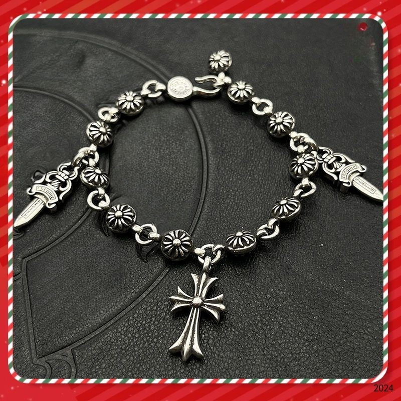 [C-home] สร้อยข้อมือบอลวินเทจ Cross Flower Man/Street วินเทจแฟชั่นสร้อยข้อมือฮิปฮอป /S925 สร้อยข้อมือเงิน / 06181