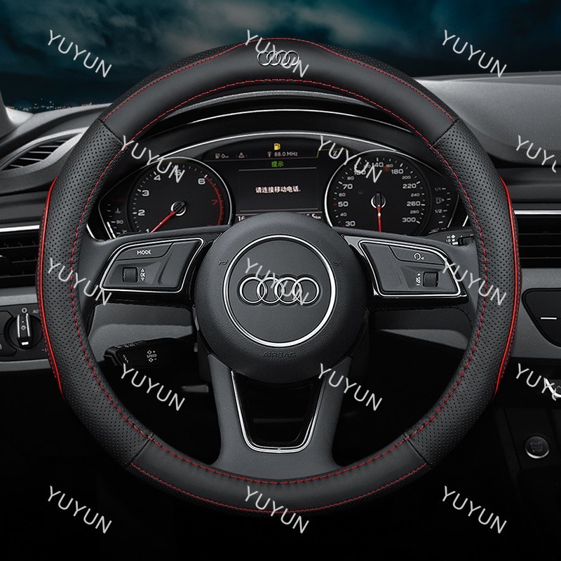 YY Audi พวงมาลัยรถหนังลื่น Breathable โลโก้อุปกรณ์เสริม 38 ซม.สําหรับ Q2 Q3 Q5 Q7 Q8 A1 A3 A4 A5 A6 