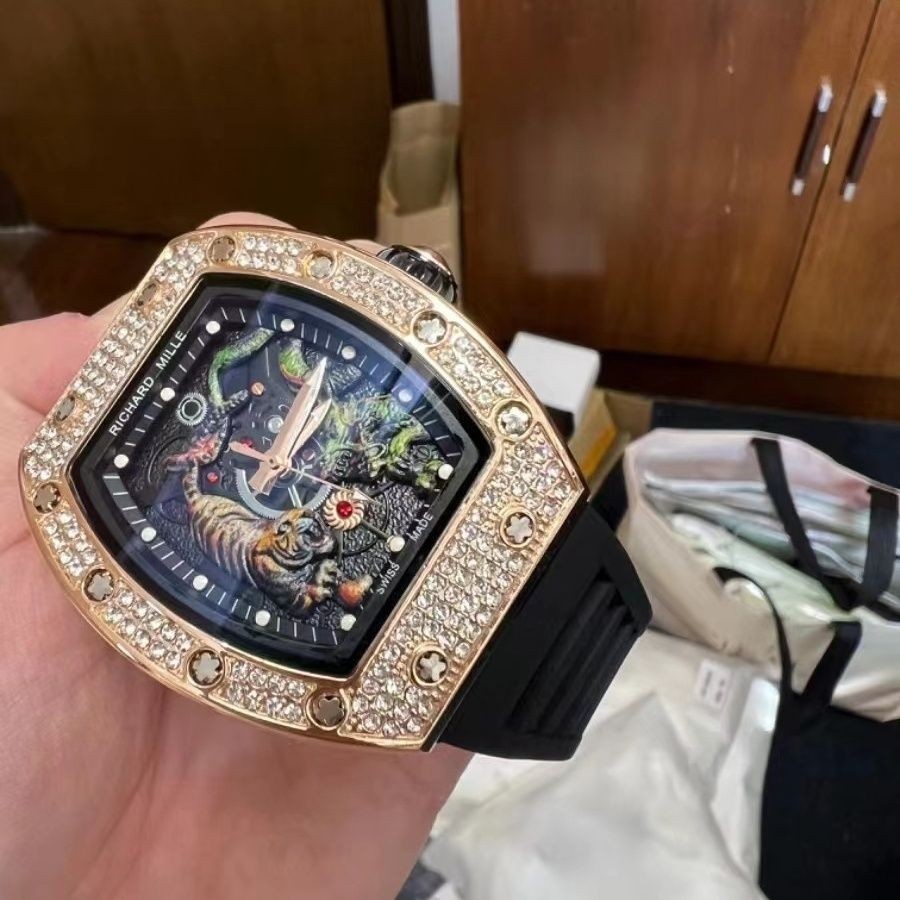 Kjk Overseas Edition Richard Dragon Tiger Domineering Wrist Watch Top Mens Fashion Wrist Watch Quart