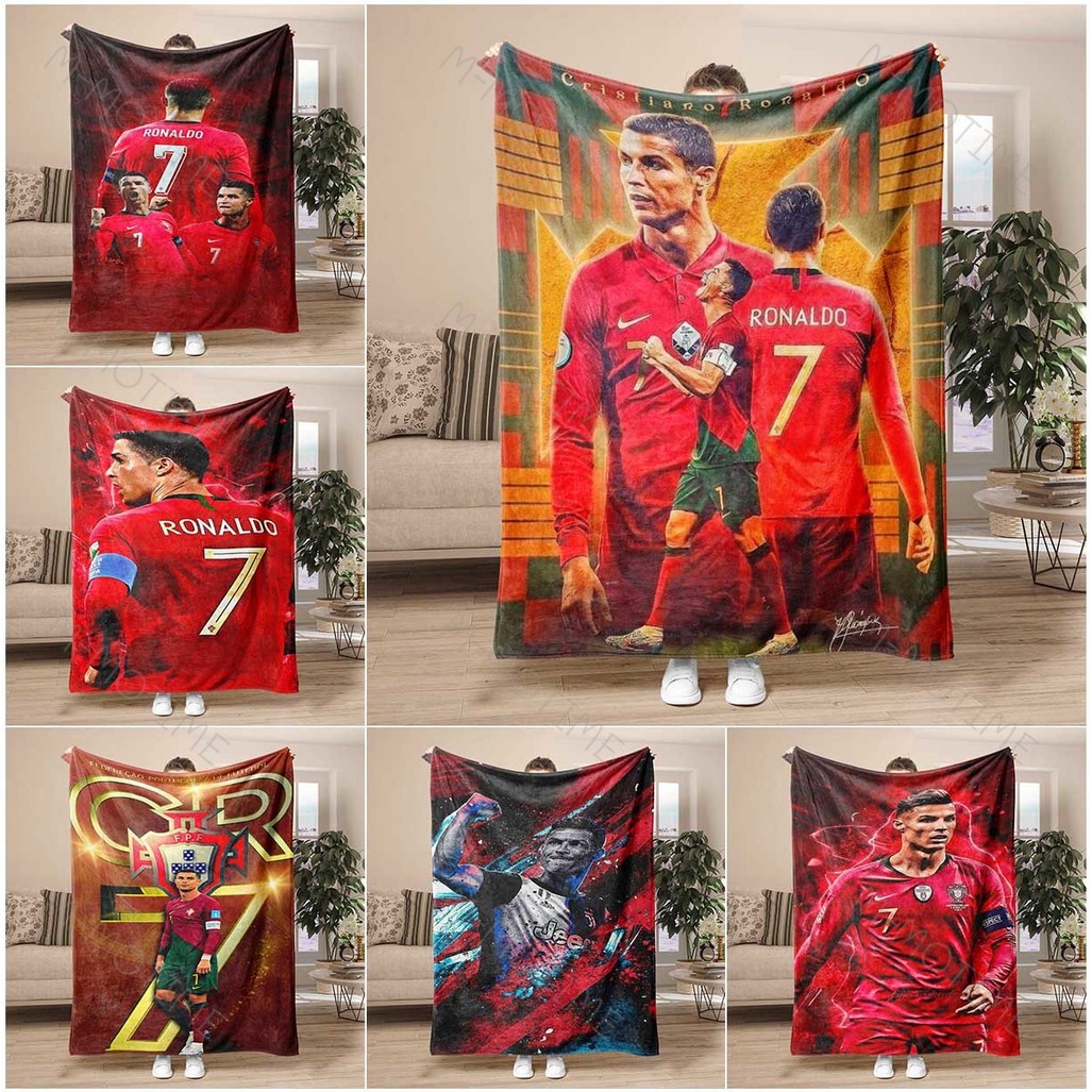 CR7 ผ้าห่มฤดูร้อนน้ําหนักเบาพร้อมผ้าสักหลาดระบายอากาศเหมาะสําหรับหอพักงีบโซฟาหรือเดินทางใช้เหมาะสําหรับแฟนๆของโรนัลโด้